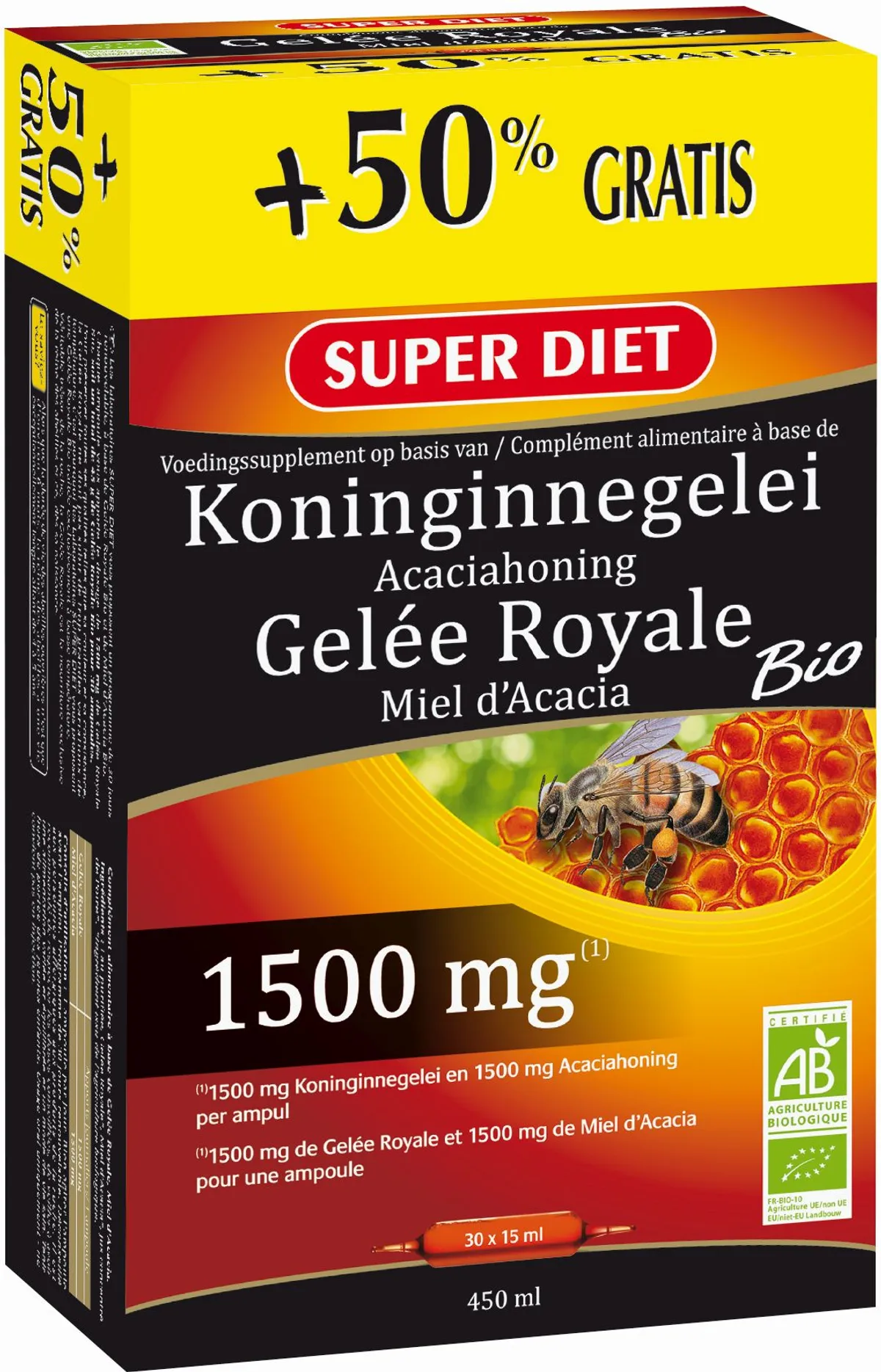 SuperDiet koninginnegelei Bio 20 + 10 Ampullen x 15ml (50% gratis inbegrepen)