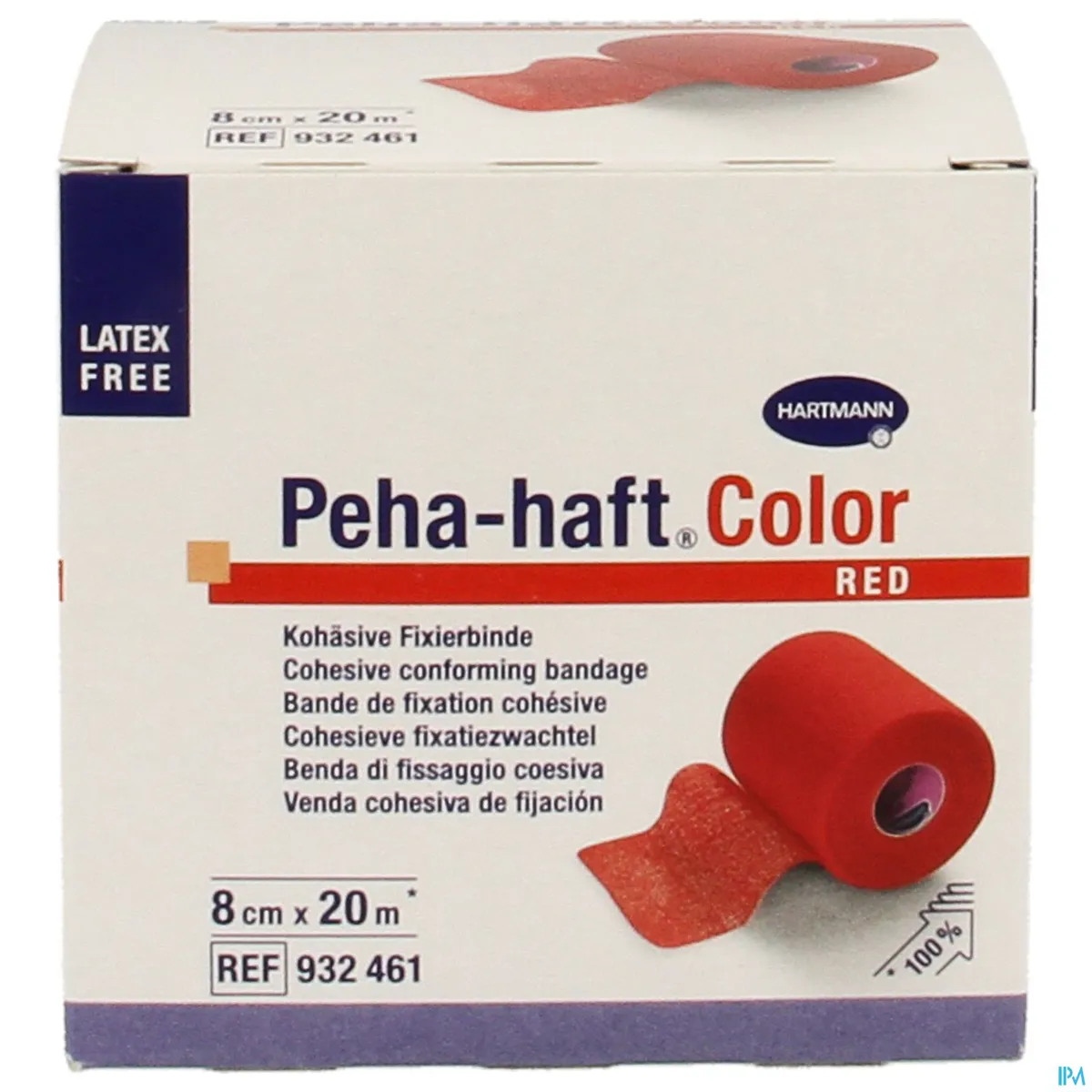 Peha-Haft Color 1 Bande de Fixation Cohésive Rouge Sans Latex 8 cm x 20 m