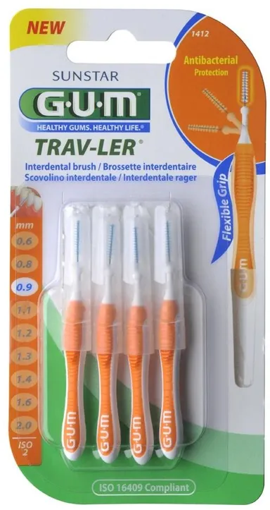 GUM TRAV-LER 4 Brossettes Interdentaires 0,9mm