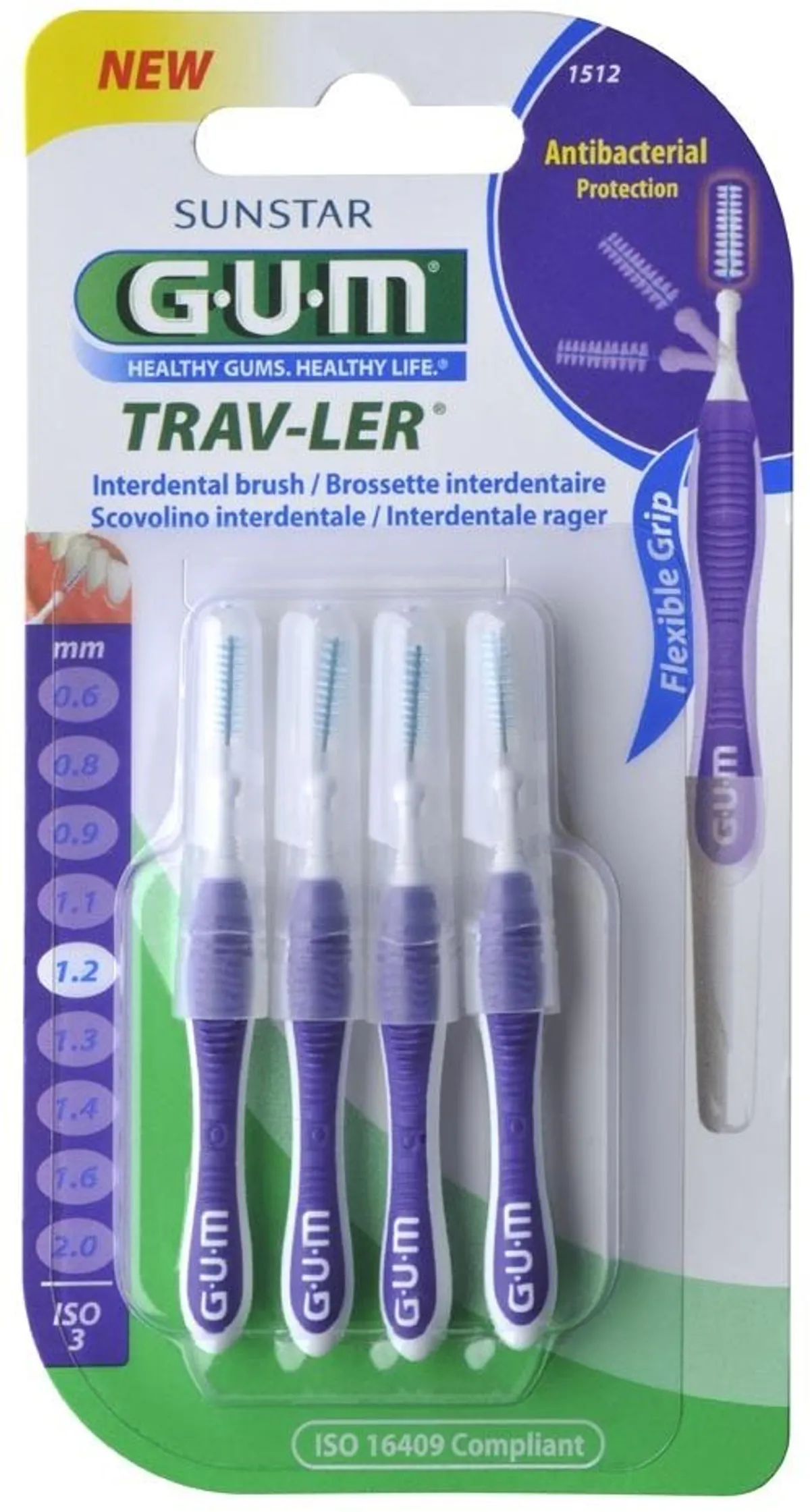 GUM TRAV-LER 4 Brossettes Interdentaires 1,2mm
