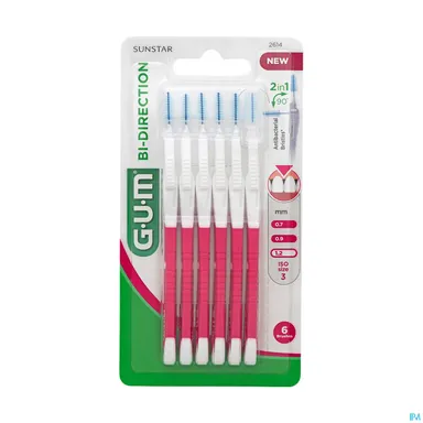 GUM Bi-Direction 6 Interdentale Borsteltjes Fijn 1,2 tot 1,5 mm