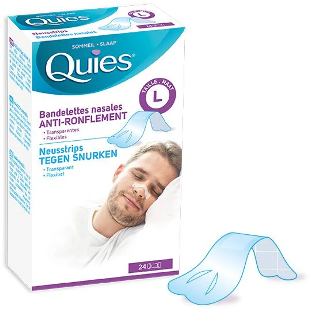 Quies 24 Bandelettes Nasales Anti-Ronflement (Grande Taille)