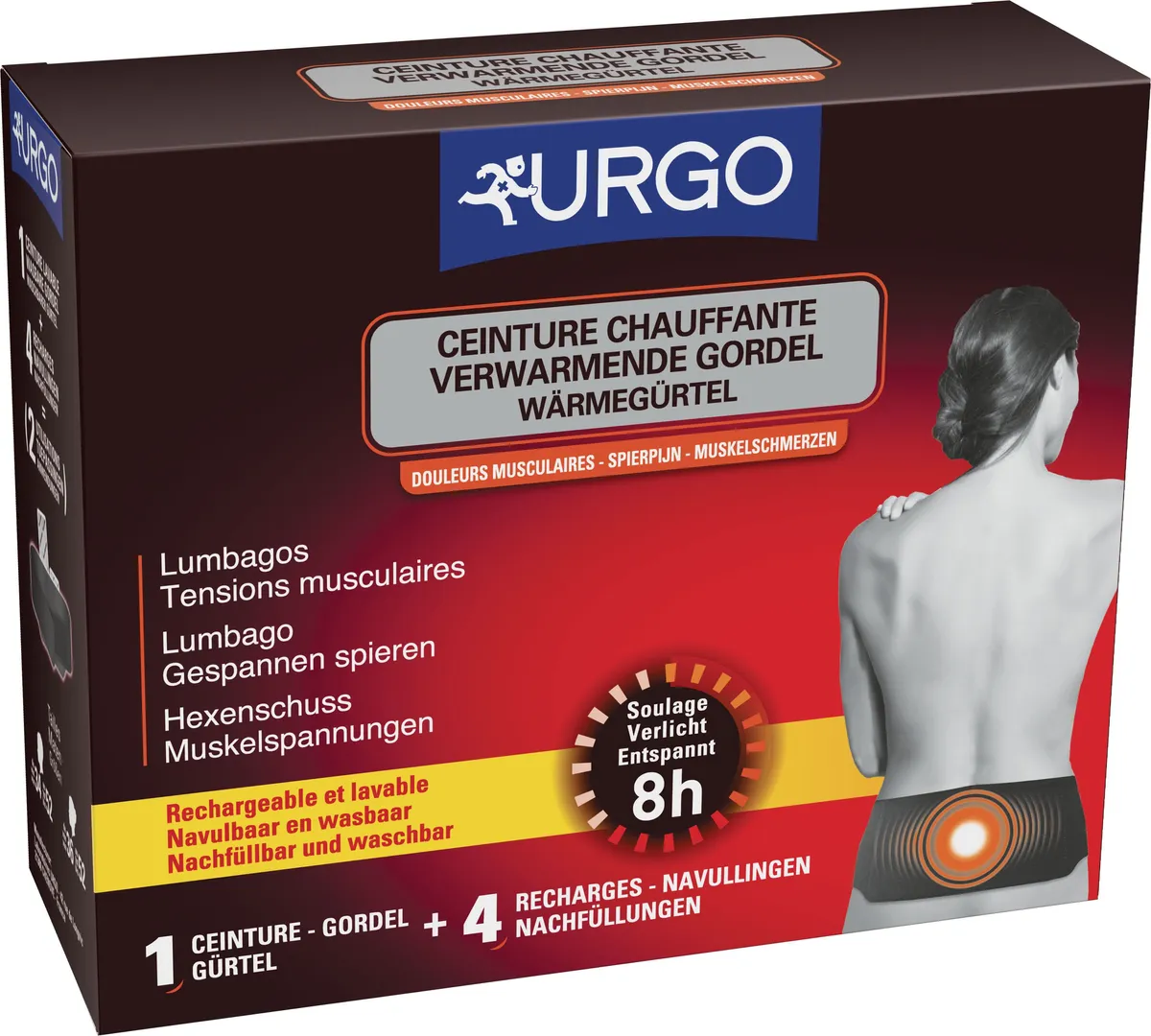 URGO Ceinture Chauffante Réutilisable + 4 Recharges