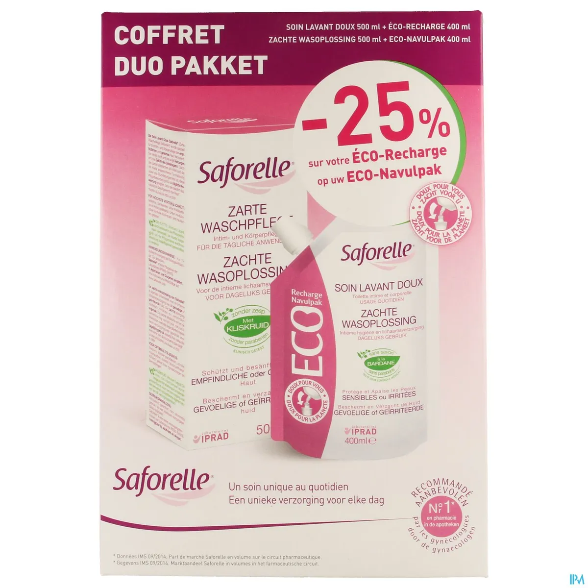 Saforelle Duo Zachte Wasgel 500ml + eco-navulling 400ml (- 25% op de eco-navulling)