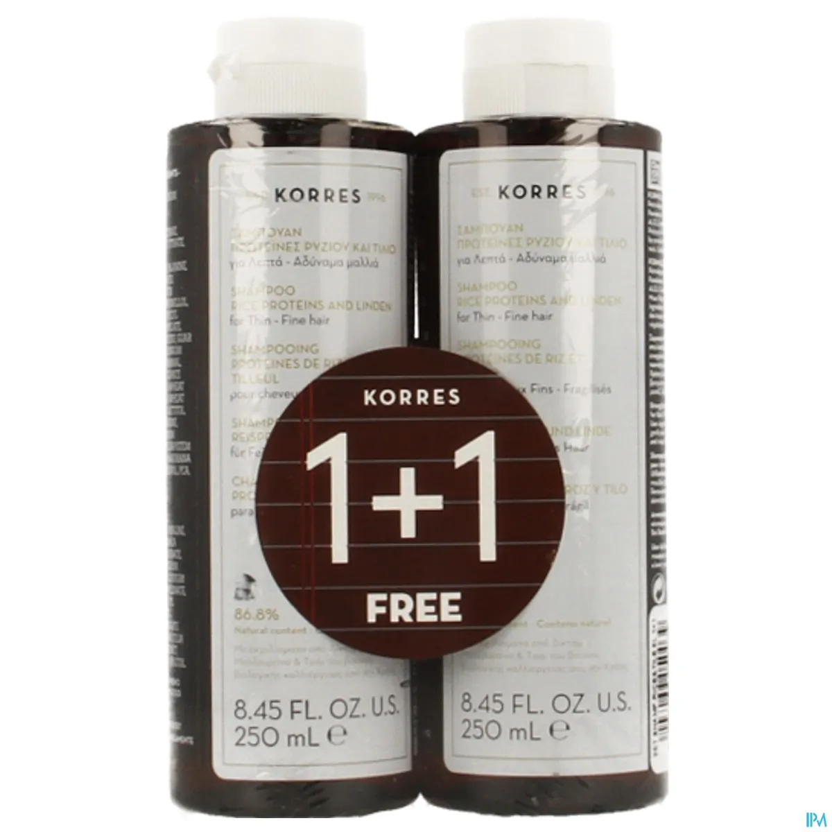 Korres Volume Shampoo Rijstproteïne & Linde 2x250 ml