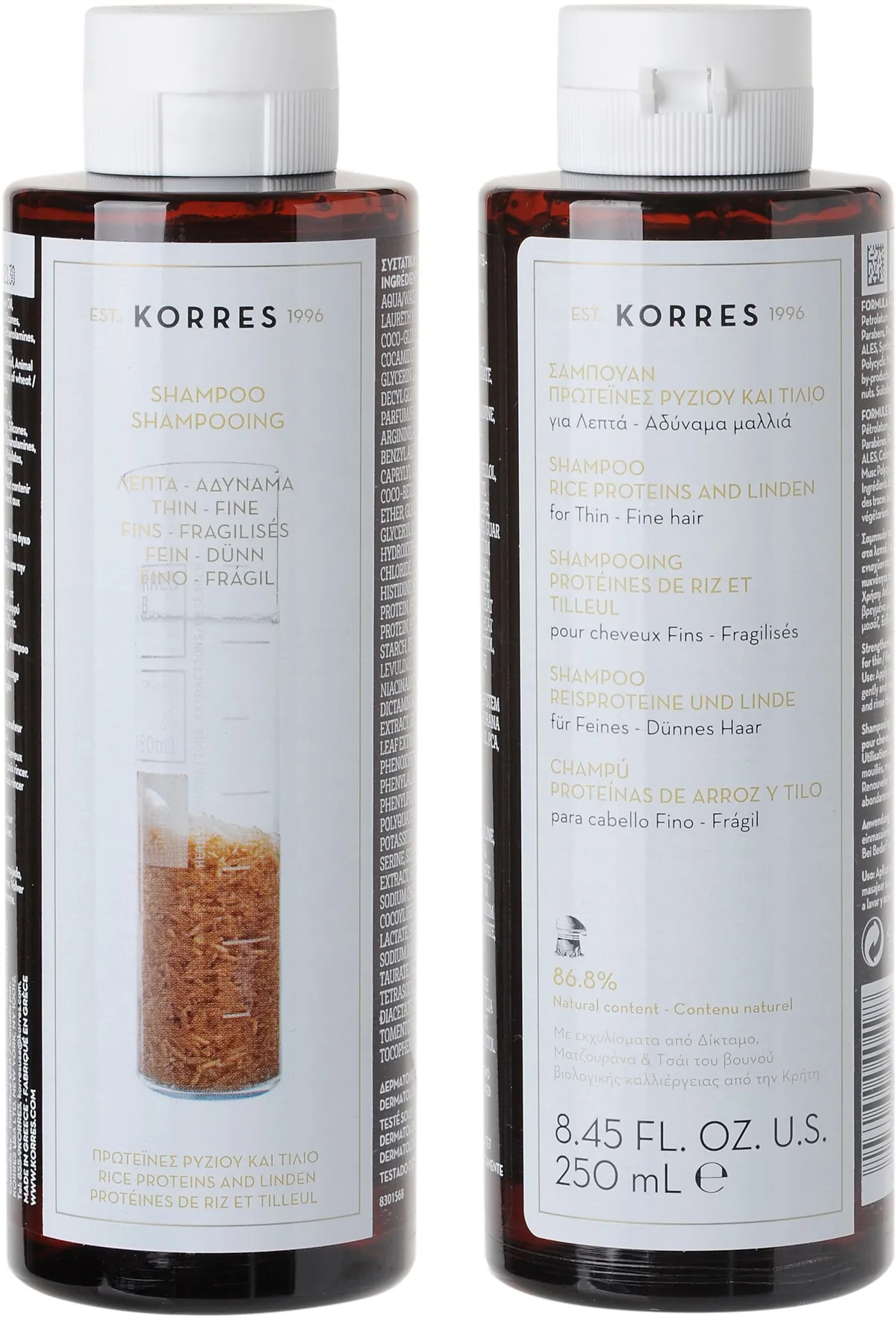 Korres Shampooing Volumateur Protéines de Riz & Tilleul 250ml
