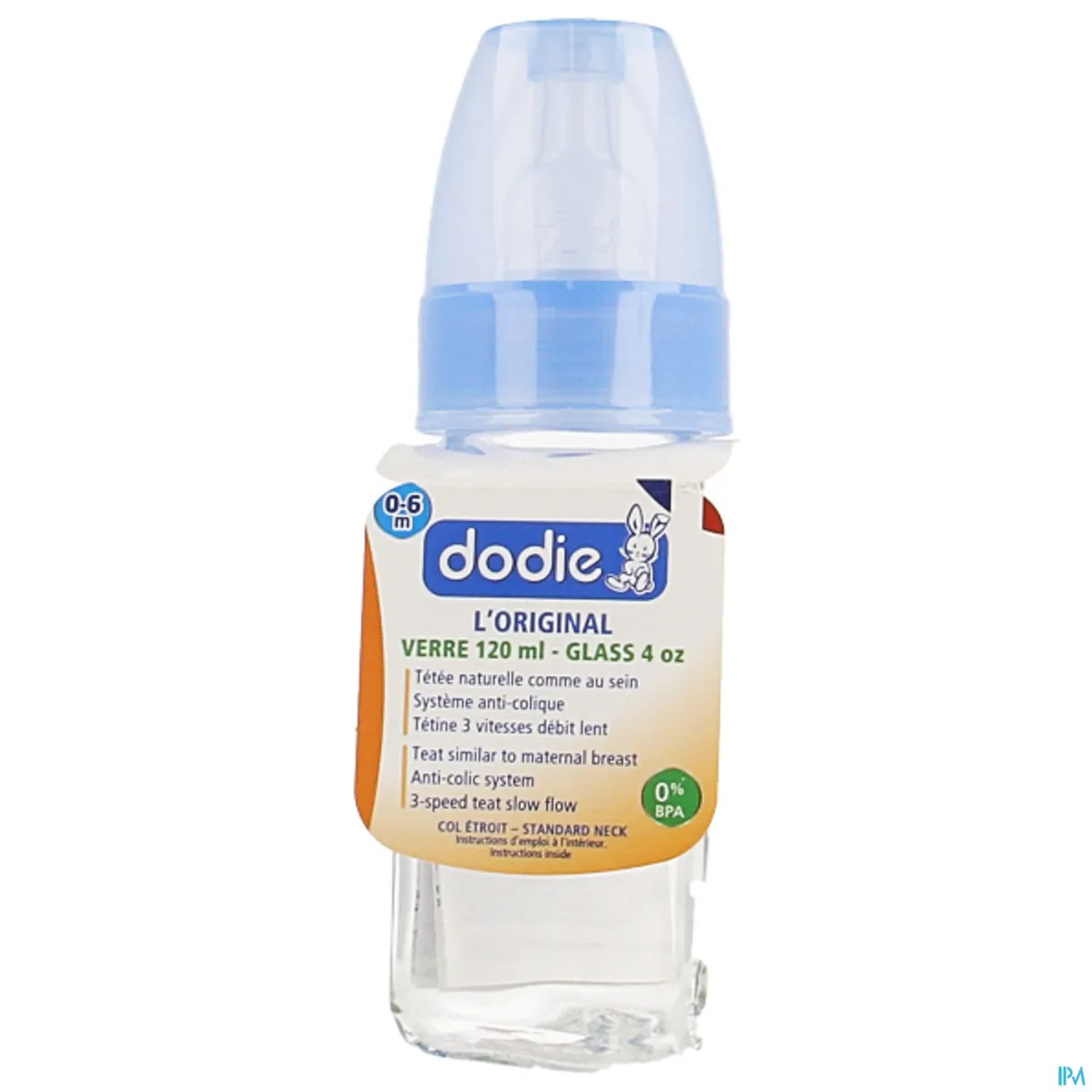 Dodie Glazen Zuigfles Smalle Hals (Blauw) 120ml