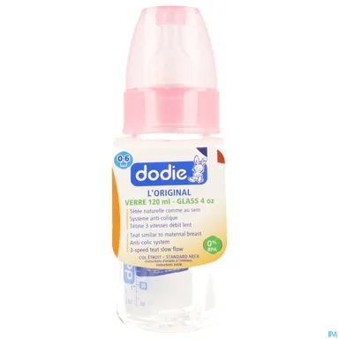 Dodie Glazen Zuigfles Smalle Hals (Roze) 120ml