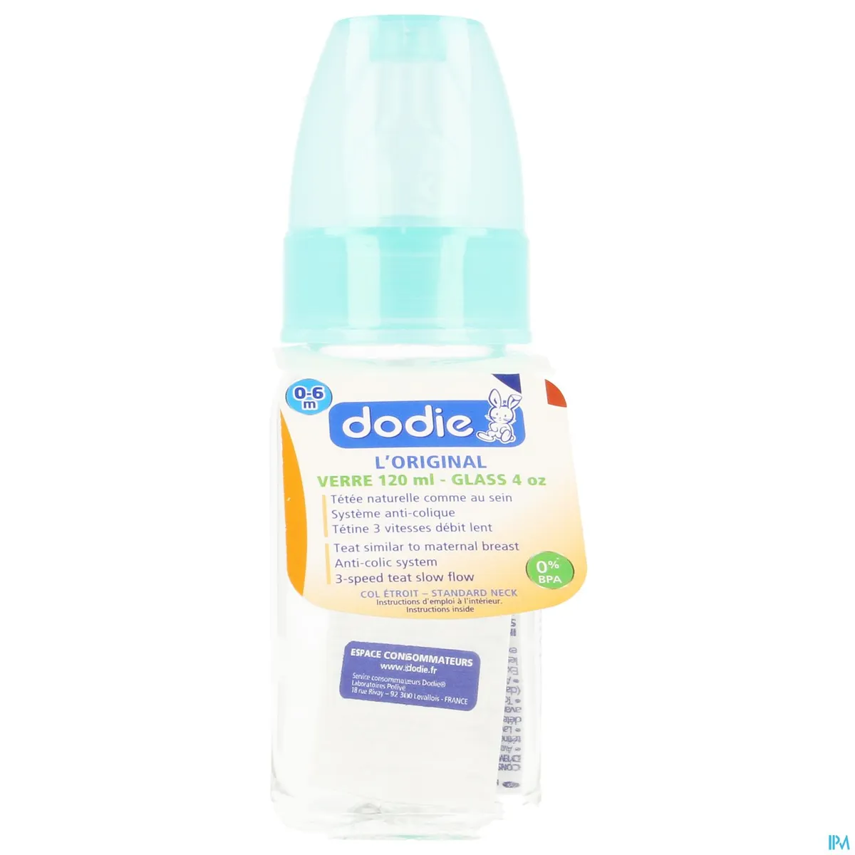 Dodie Glazen Zuigfles Smalle Hals (Groen) 120ml