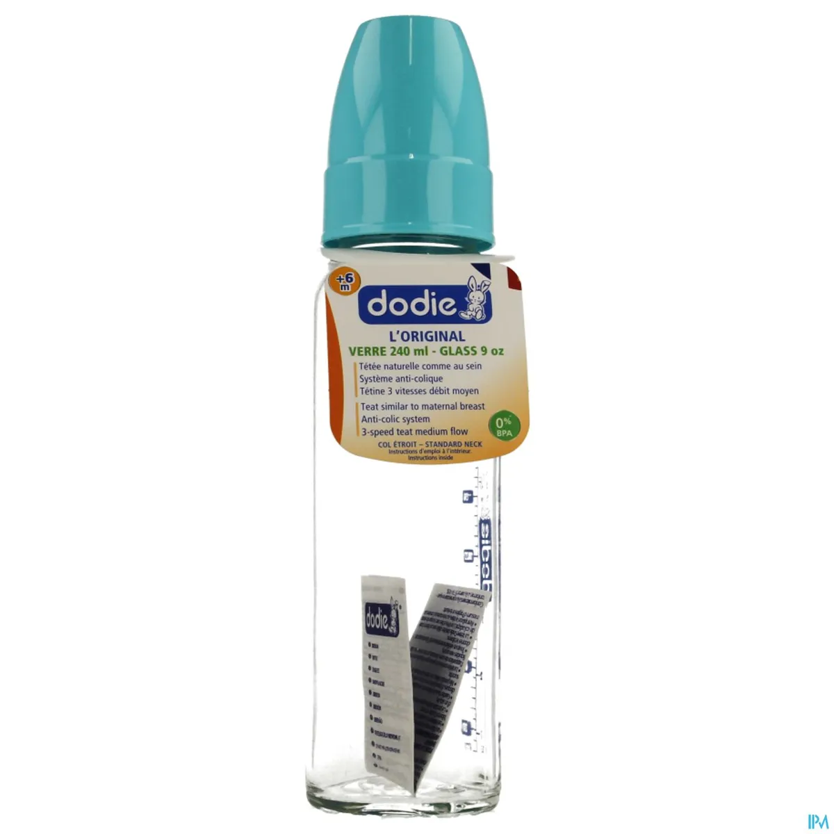 Dodie Glazen Zuigfles Smalle Hals (Blauw) 240ml