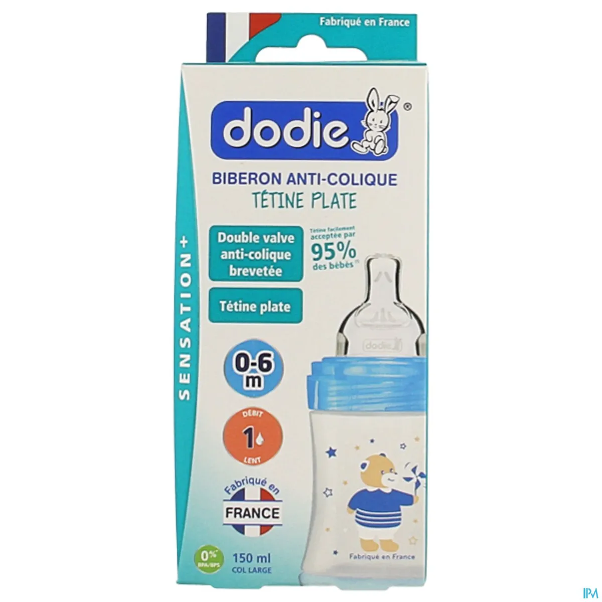 Dodie Zuigfles Sensation+ Speen Debiet 1 (Blauw Beertje) 150ml