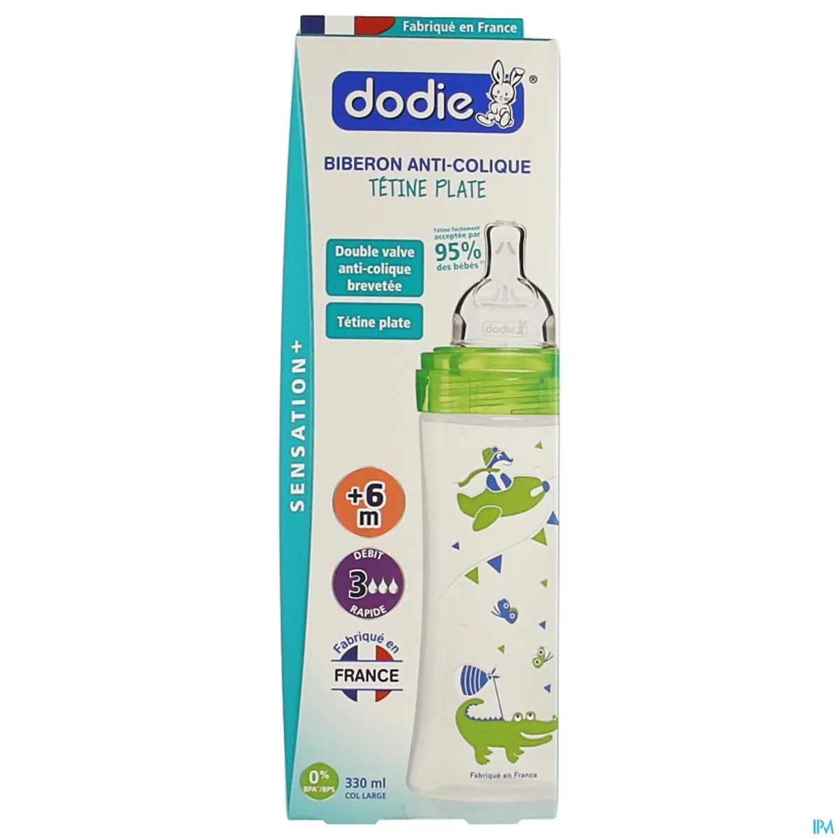 Dodie Zuigfles Sensation+ Speen Debiet 3 (Groen Dinosaurus) 330ml