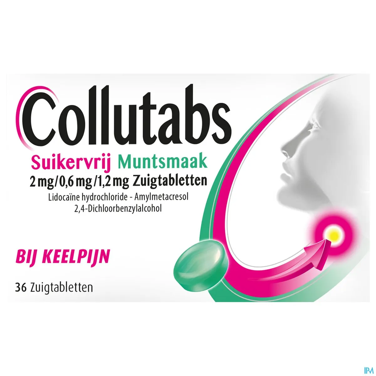 Collutabs Munt Suikervrij 2 mg/0,60 mg/1,5 mg 36 Tabletten