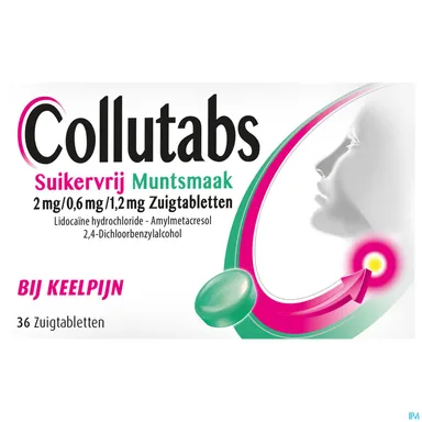 Collutabs Munt Suikervrij 2 mg/0,60 mg/1,5 mg 36 Tabletten