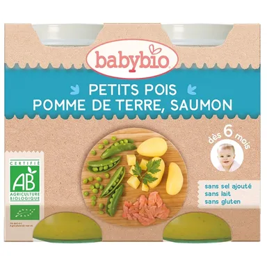 Babybio Petits Pots Petits Pois Pomme de Terre Saumon +6Mois 2x200g