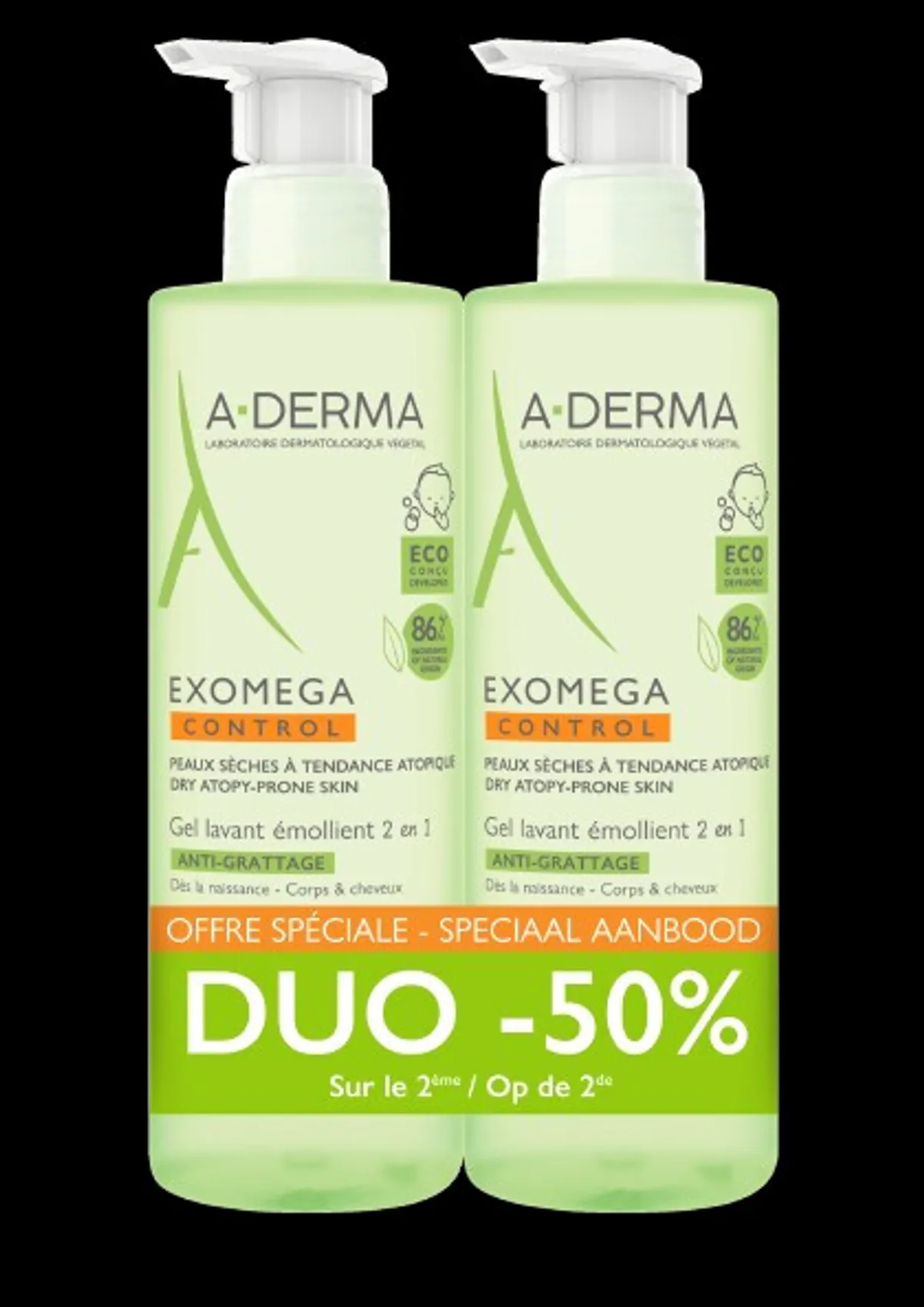 A-Derma Exomega Control Verzachtende Reinigingsgel 2-in-1 Jeukwerend 2x500 ml