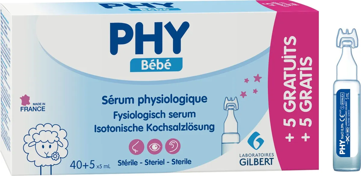PHY Sérum Physiologique 0,9% 40 x 5ml (+ 5 fioles gratuites)
