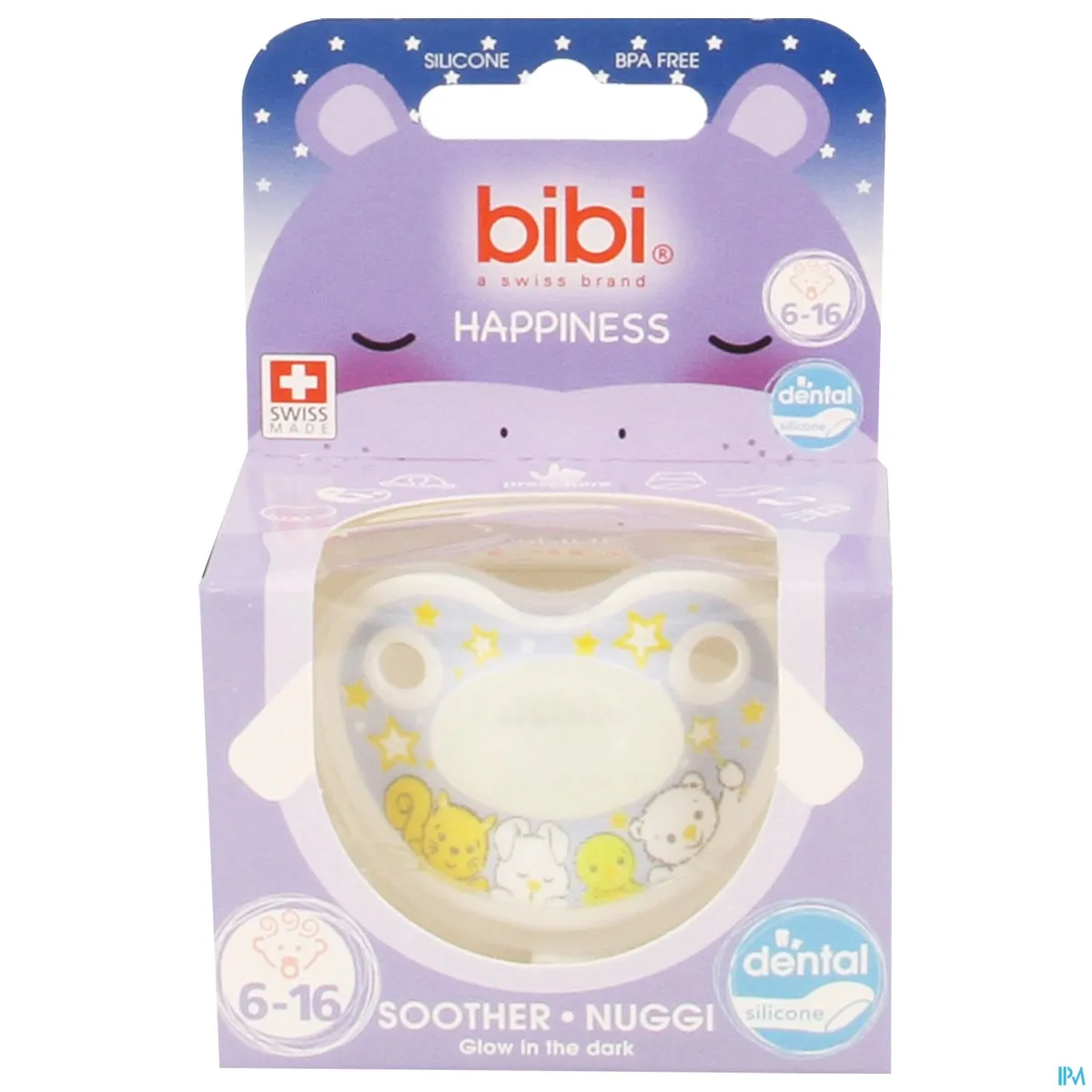 BIBI Happiness Fopspeen Sucette Glow in the Dark (van 6 tot 16 maanden)