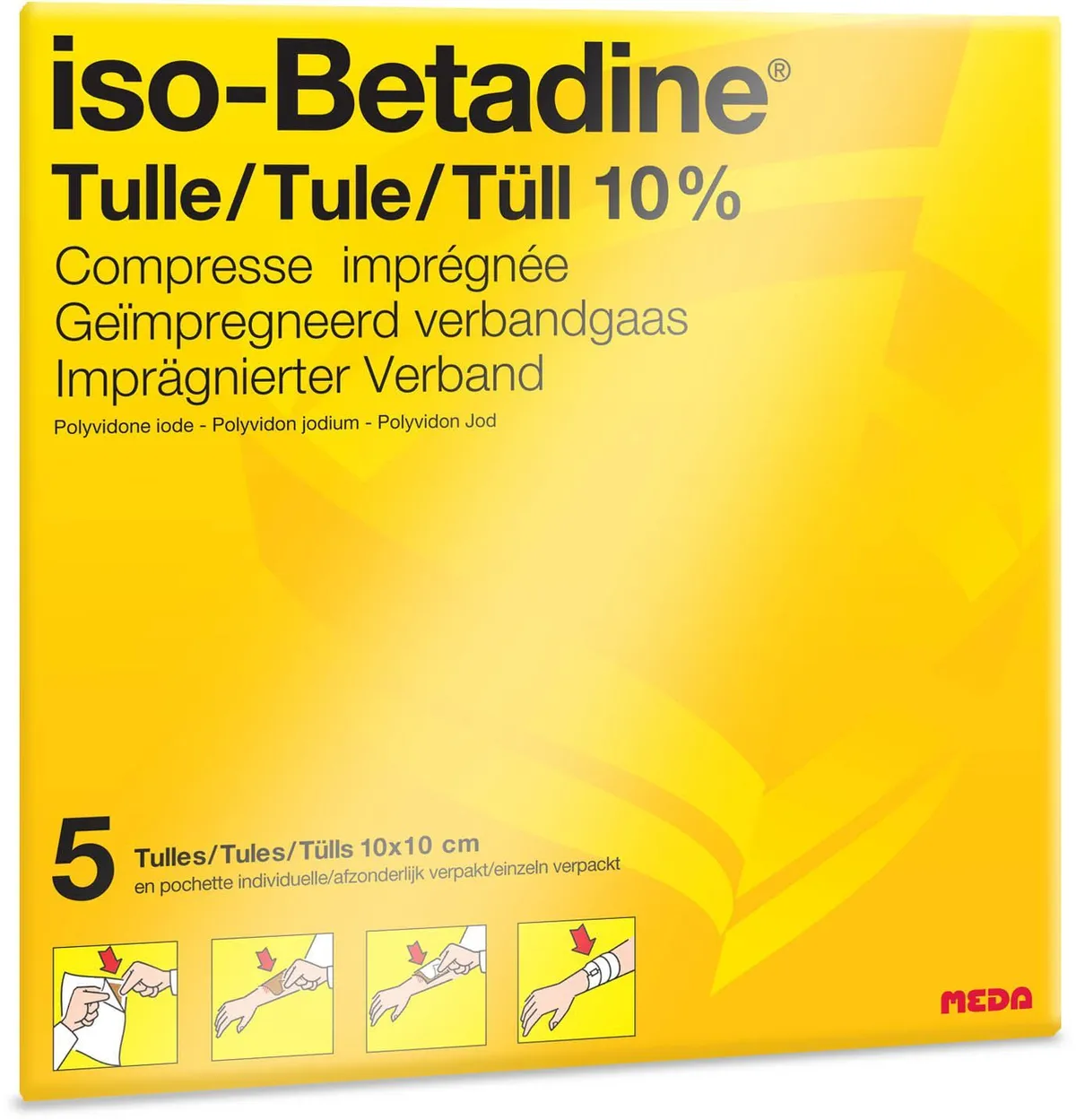 iso-Betadine Tulle 10% 5 Compresses Imprégnées 10 x 10cm