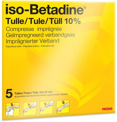 iso-Betadine Tulle 10% 5 Geimpregneerd Verbandgaas 10 x 10cm