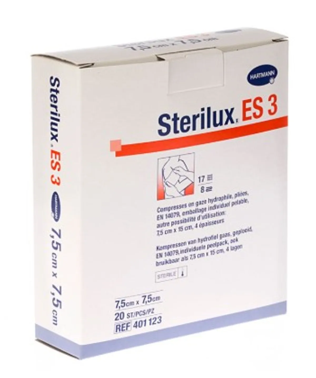 Sterilux ES3 20 Compresses Stériles 8 Plis 7,5x 7,5cm