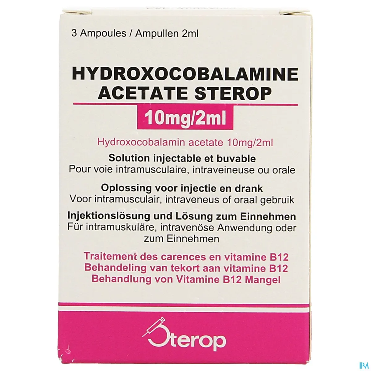 Hydroxocobalamine Acetas 10mg 3 Ampoules x2ml