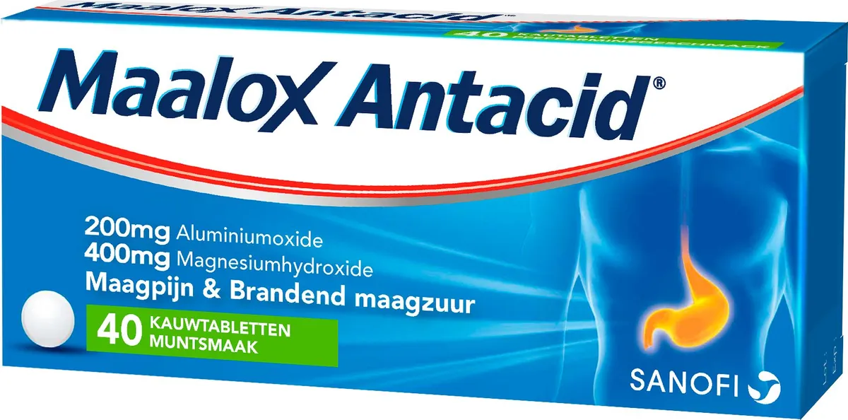 Maalox Antacid 200mg/400mg 40 Kauwtabletten (munt)