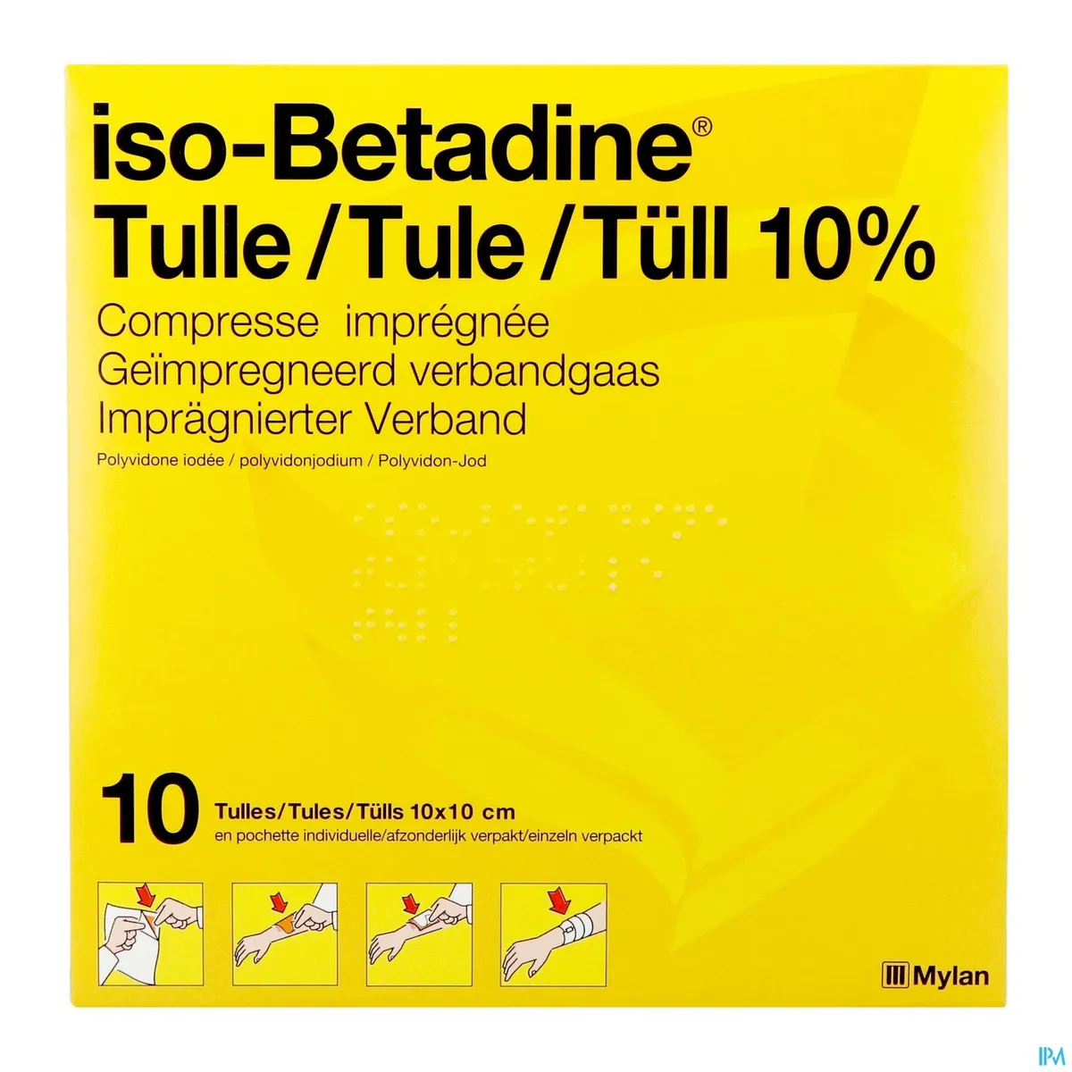 iso-Betadine Tulle 10% 10 Geimpregneerd Verbandgaas 10 x 10cm
