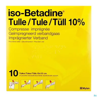 iso-Betadine Tulle 10% 10 Geimpregneerd Verbandgaas 10 x 10cm