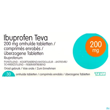 Ibuprofen Teva 200mg 30 omhulde tabletten