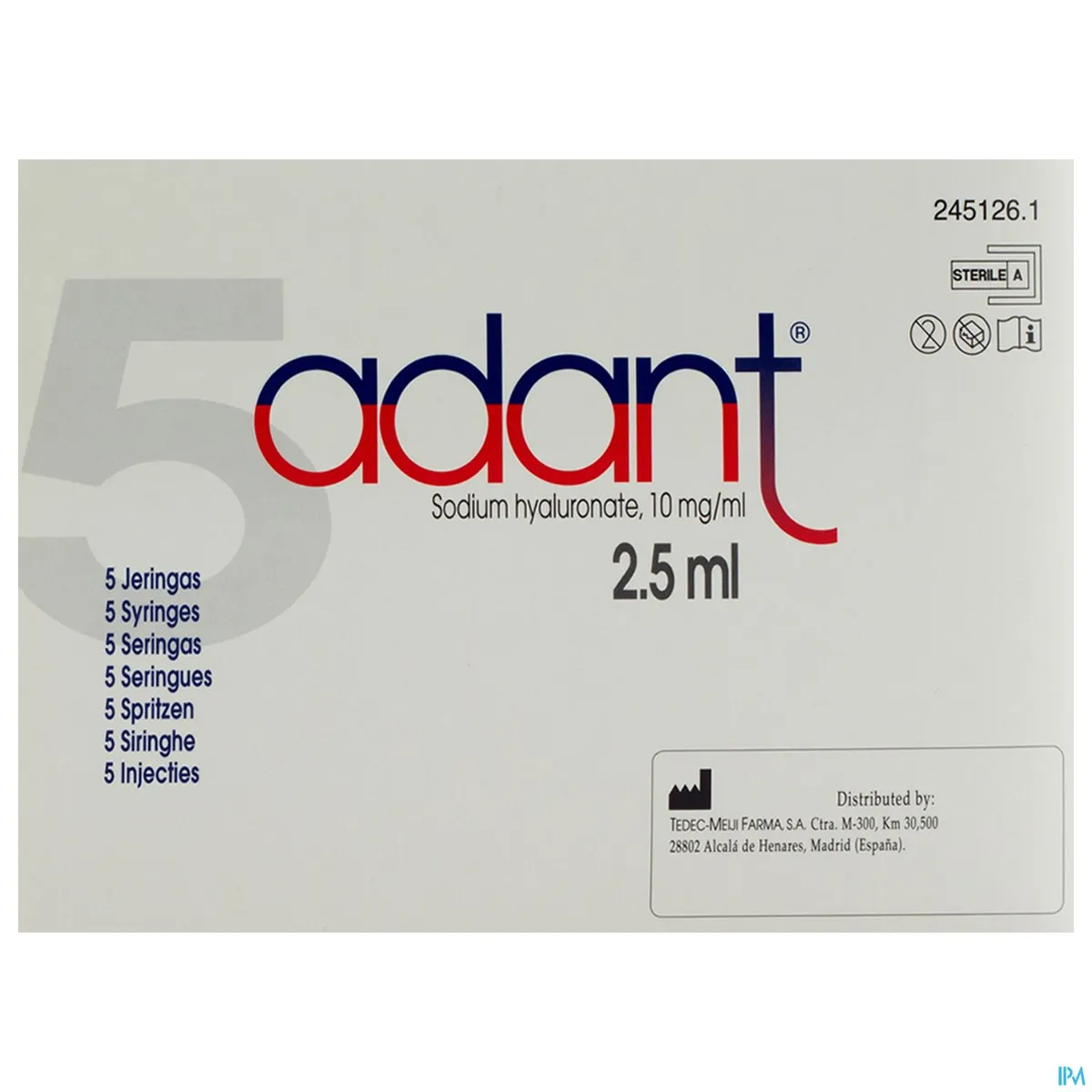 Adant Seringue Intra-Articulaire Injectie 5 x 2,5ml
