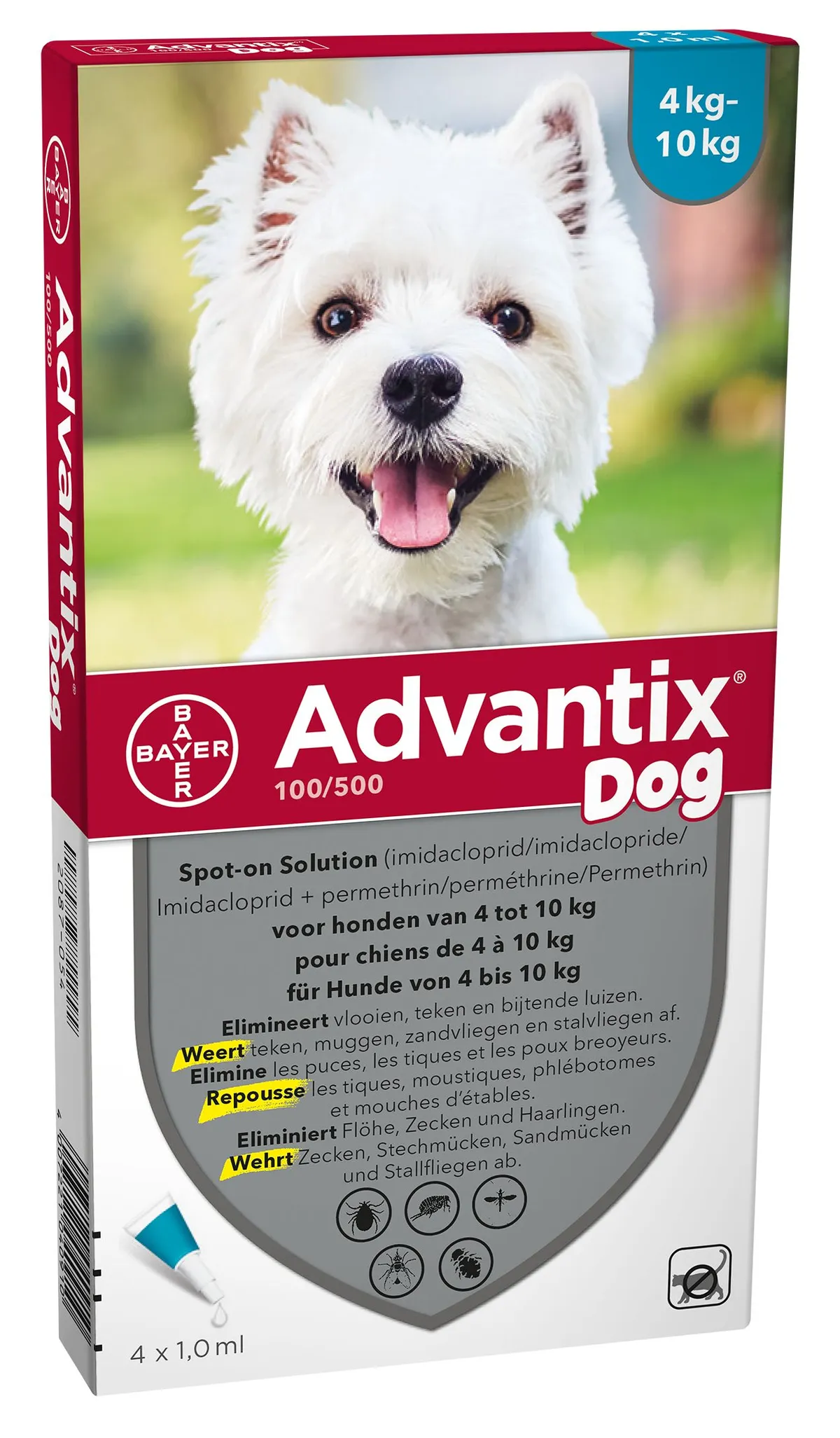 Advantix 100/ 500 Chiens 4<10kg Fl 4x1,0ml