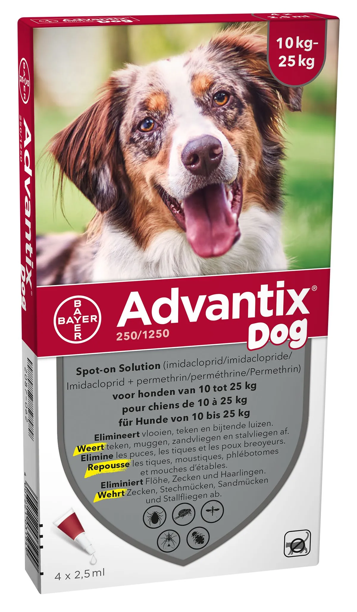 Advantix 250/1250 Chiens 10<25kg Fl 4x2,5ml