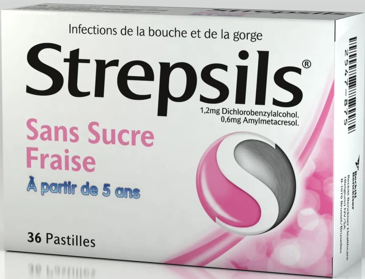 Strepsils Sans Sucre Fraise 36 Pastilles