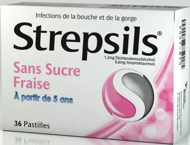 Strepsils Sans Sucre Fraise 36 Pastilles