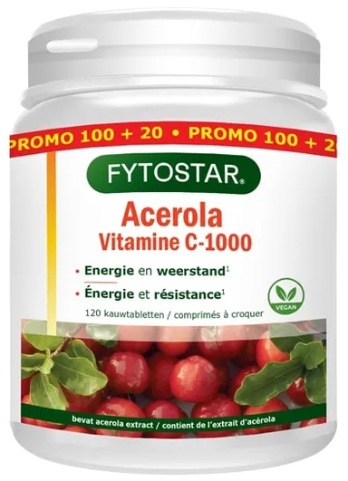 Fytostar Vitamine C-1000 Acerola 100 Kauwtabletten (+ 20 Gratis Tabletten)