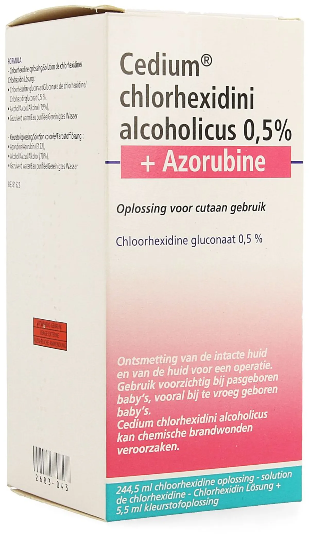 Cedium Chlorhexidini Alcoholicus 0,5% + Azorubine Oplossing 250ml