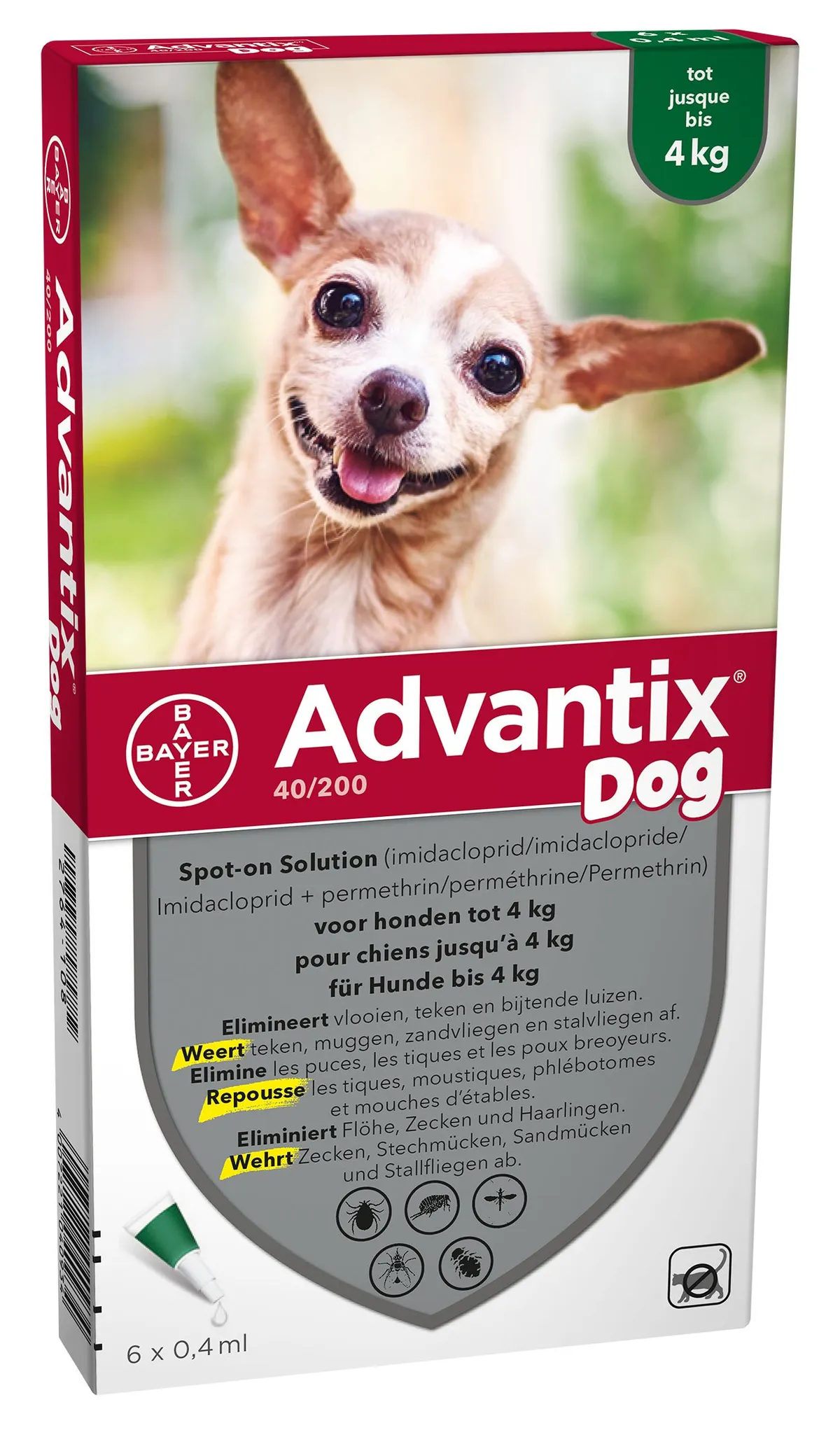 Advantix 40/ 200 Chiens< 4kg Fl 6x0,4ml