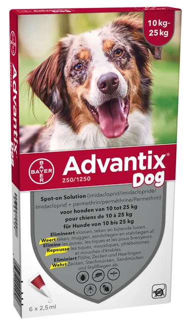 Advantix 250/1250 Chiens 10<25kg Fl 6x2,5ml
