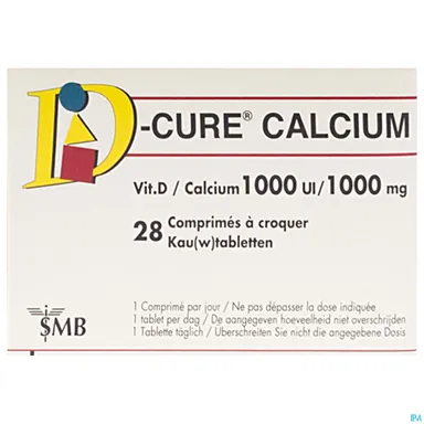 D-Cure Calcium 1000mg/1000ui 28 Comprimés à Croquer
