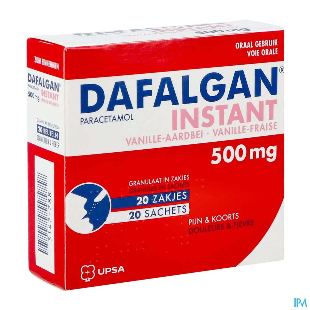 Dafalgan Instant 500mg Vanille-Fraise 20 Sachets