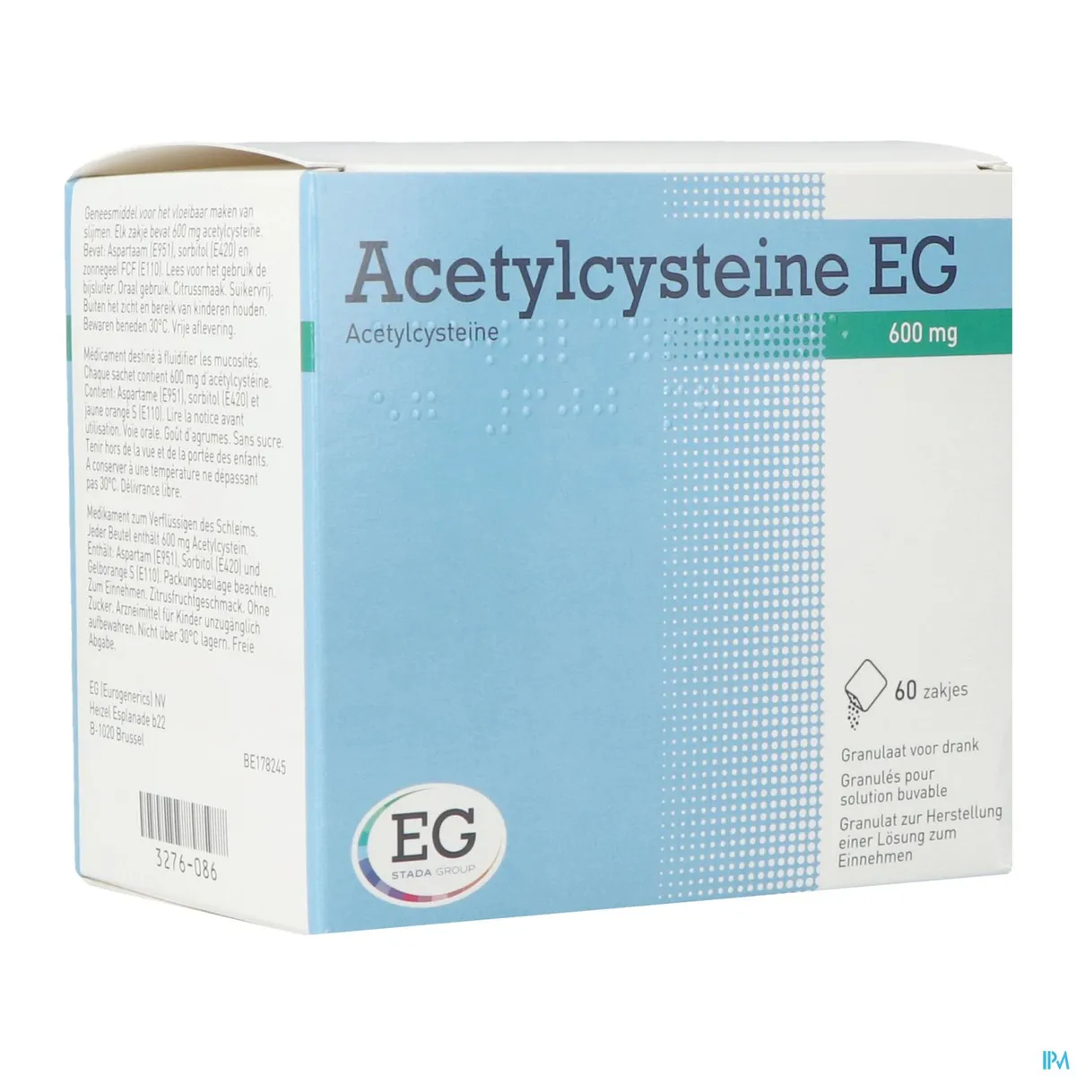 Acetylcysteine EG 600mg 60 Zakjes Korrels voor Drinkbare Oplossing