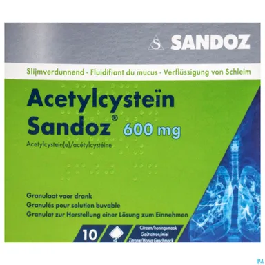 Acetylcystein Sandoz 600mg Poudre Solution Buvable 10 Sachets
