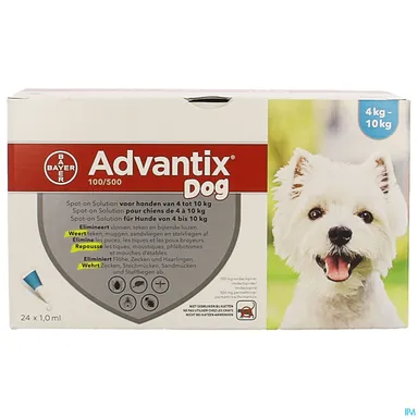 Advantix 100/ 500 Chiens 4<10kg Fl 24x1,0ml