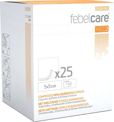 Febelcare MED2 25 Compresses Non-Adhérentes Stériles 5x5cm