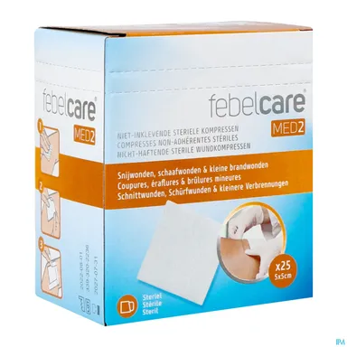 Febelcare MED1 25 Niet-Klevende Steriele Kompressen 5x5cm