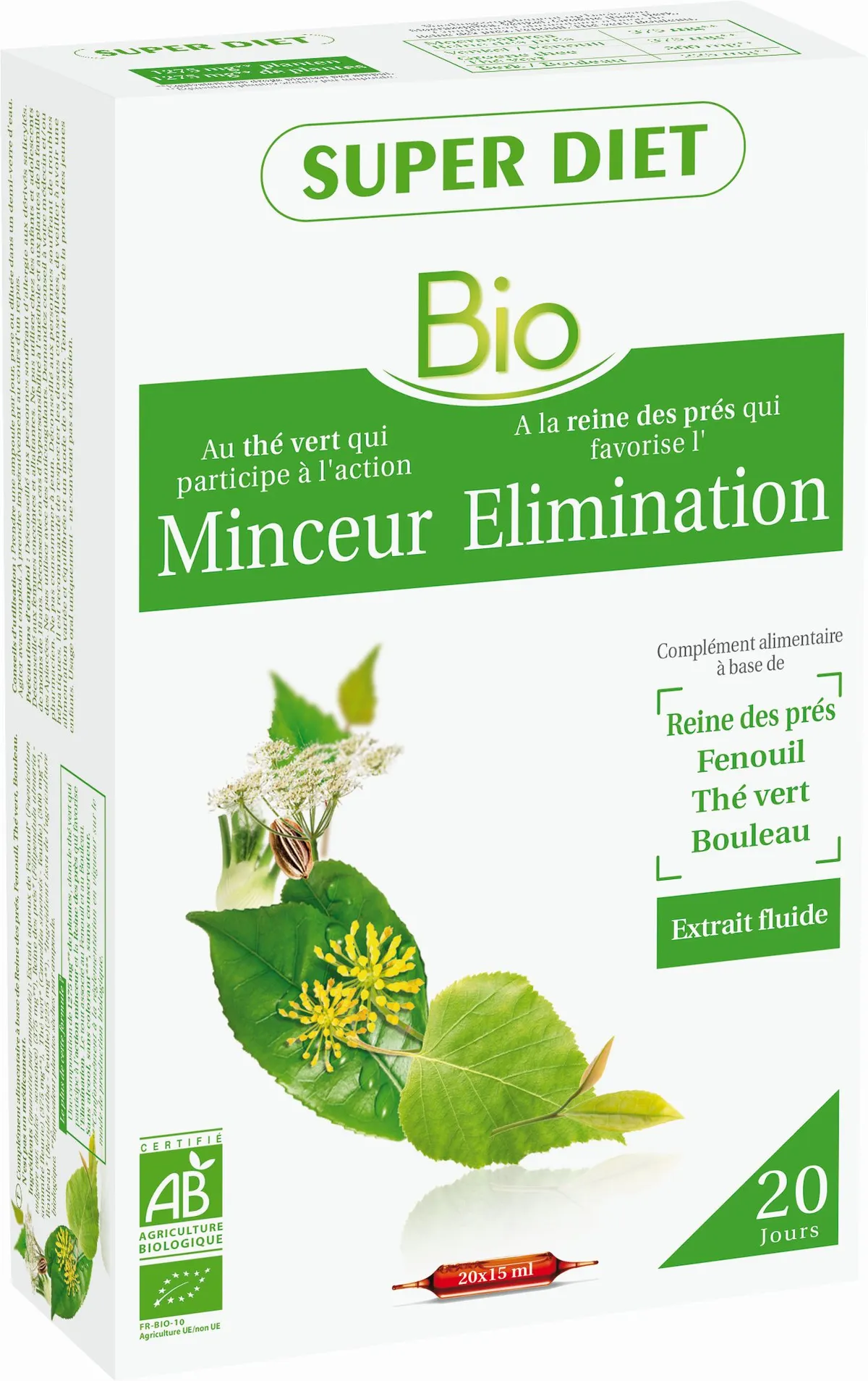 SuperDiet Thé Vert Minceur Bio 20 Ampoules x 15ml