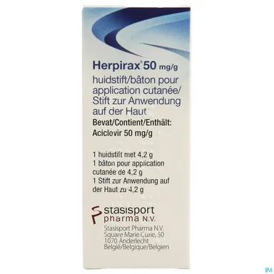 Herpirax 50 mg/g staafje aan te brengen op de huid 1 X 4,2 g