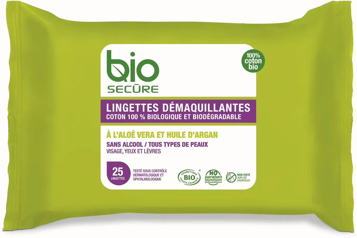 Bio Secure 25 Lingettes Démaquillantes