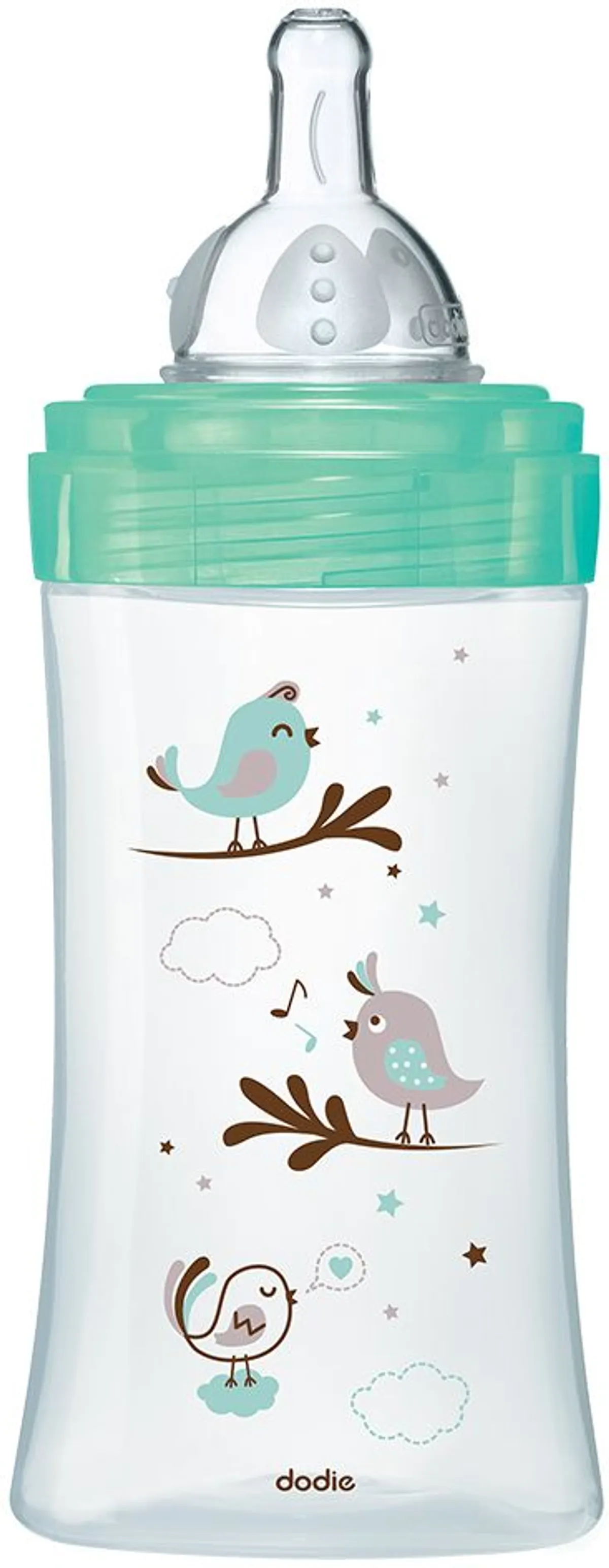 Dodie Biberon Verre Col Large Tétine Ronde 3 Vitesses (Oiseaux) 270ml
